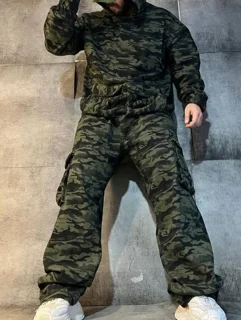 ست هودی و کارگو چریکی پارچه خارجی گرم بالا