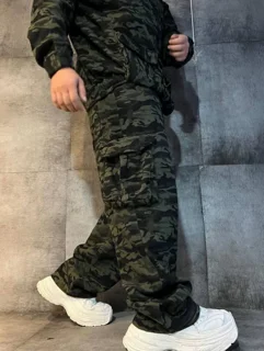 ست هودی و کارگو چریکی پارچه خارجی گرم بالا